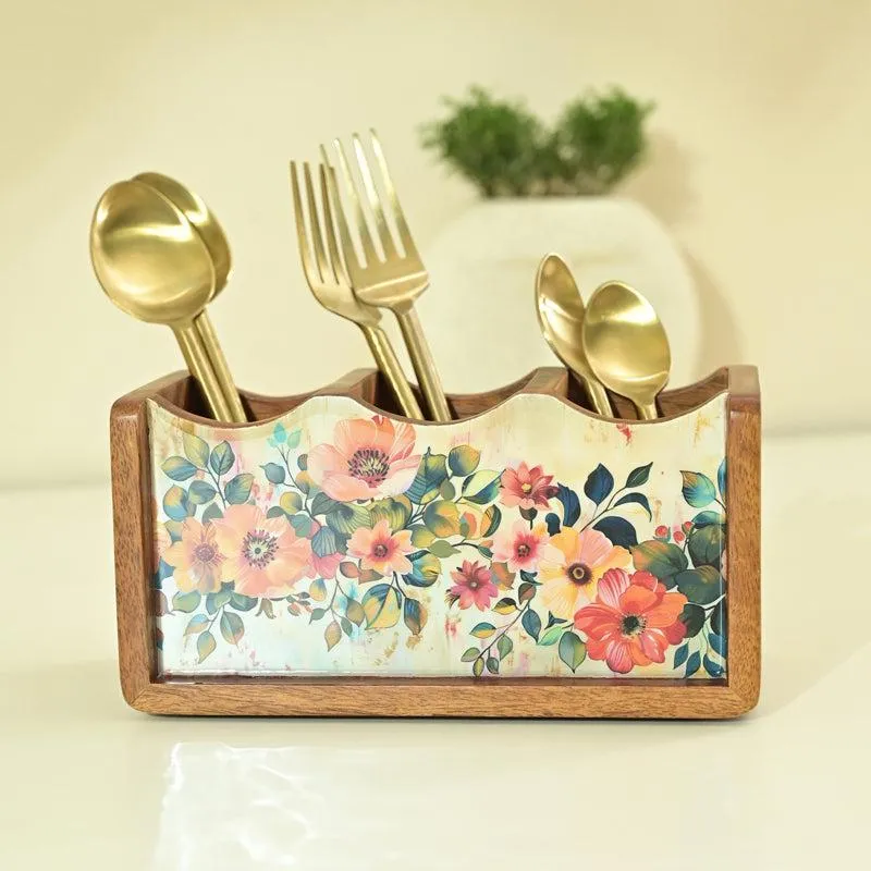 Phooldaan Handcrafted Mango Wood Cutlery Stand media 4