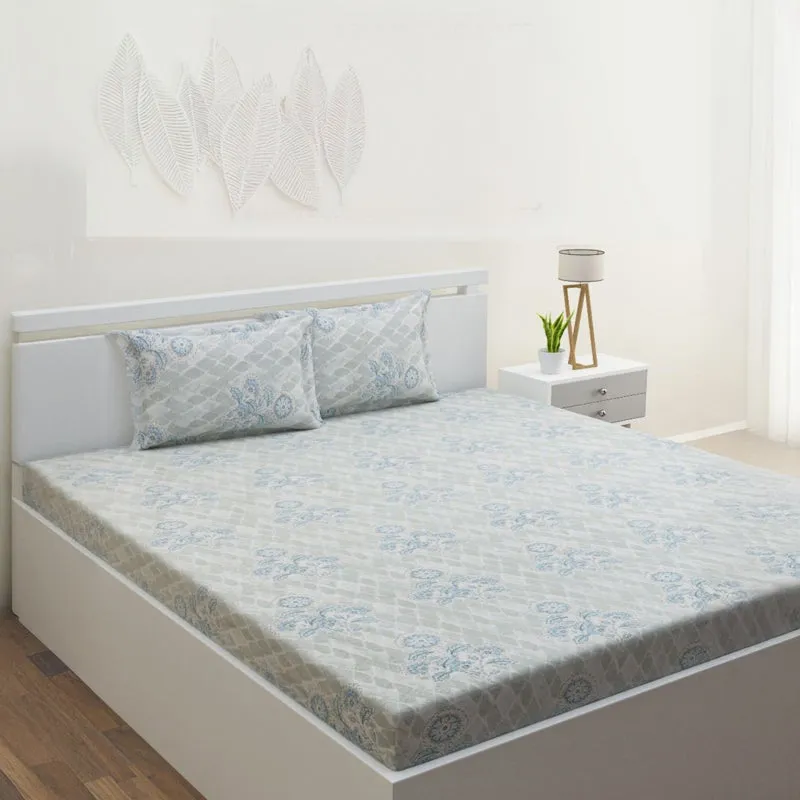Marigold Fields Cotton Bedsheet (Grey) - 144 TC media 1
