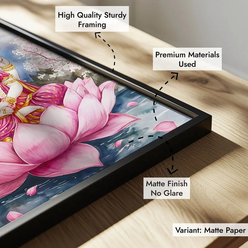Lakshminarayana Spiritual Archival Paper Wall Painting With Frame - Black media 7