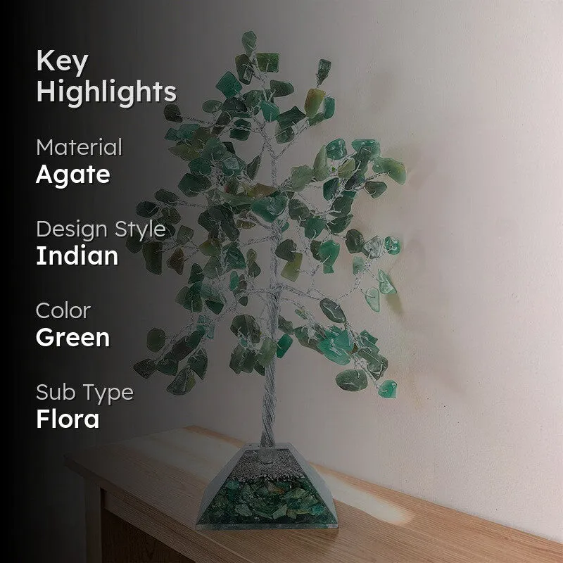 Chi Flow Handcrafted Agate Stone Tree Showpiece - Green & Silver media 2