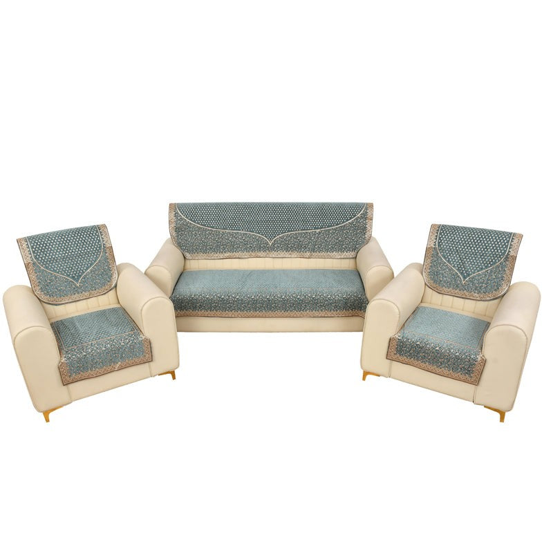 Petite Leaves Chenille Sofa Cover - Blue media 9
