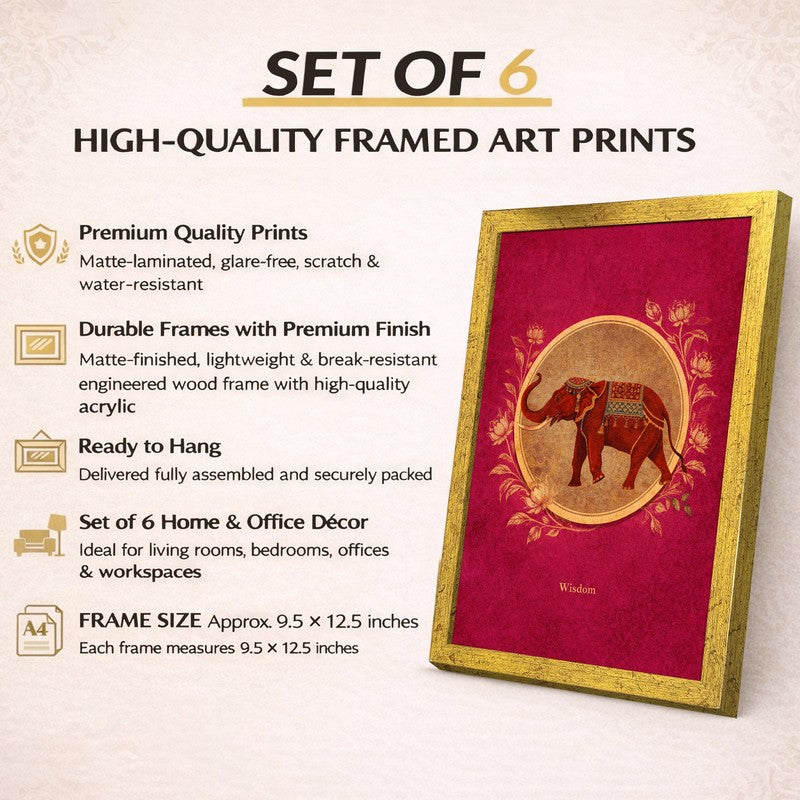 Sultanate Stamps Paper Wall Painting With Frame - Set Of Six media 9