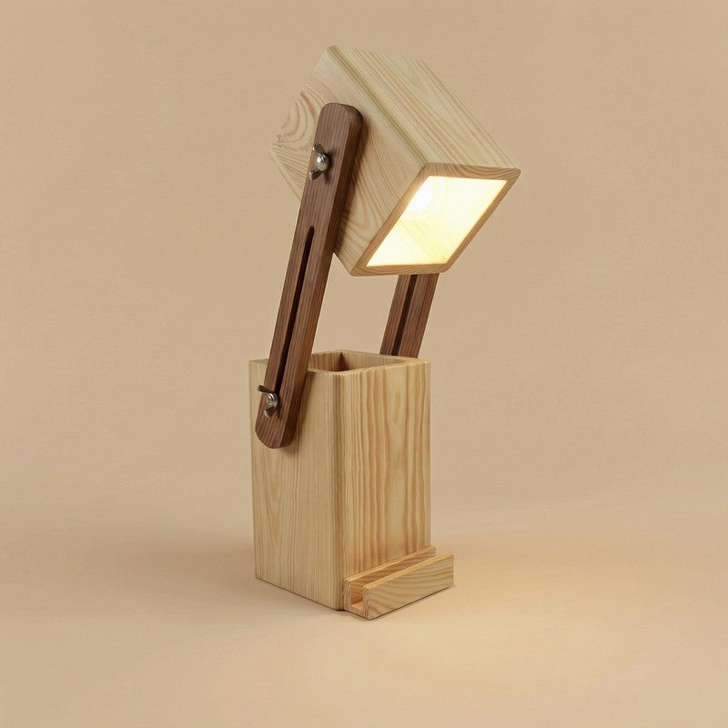 Hesperos Desk Organiser Wooden Table Lamp - Brown media 6