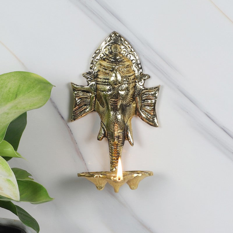 Ganesh Wall Hanging Diya - Gold