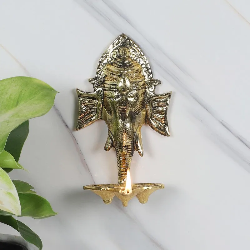 Ganesh Wall Hanging Diya - Gold media 1