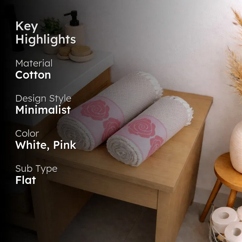 Rosette Cotton Hand & Bath Towel (Pink) - Set of Two media 2