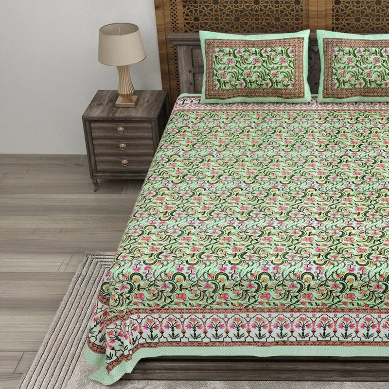 Formio Cotton Bedsheet (Green,Orange) - 240 TC media 3