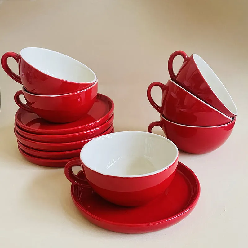 Elegant Red Cup & Saucer (240 mL Each) - Set of Six media 4