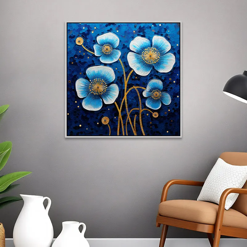 Bleu Poppies Canvas Wall Art With Frame media 4