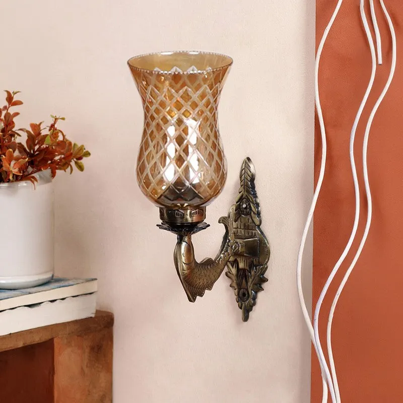 Honey Glow Scroll Amber Glass Wall Lamp media 4