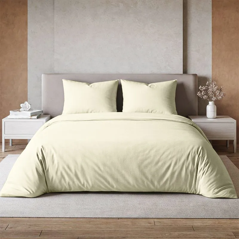 Maison Fitted Solid Cotton Bedsheet (Ivory) - 400 TC media 1