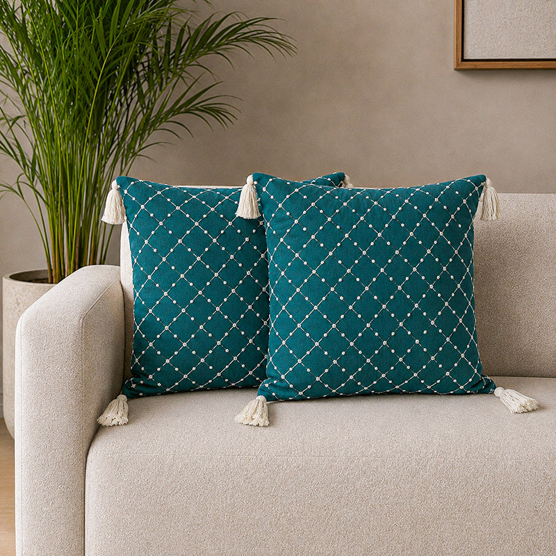 Aine Embroidered Cotton Cushion Cover - Set Of Two - 18 x 18 inches