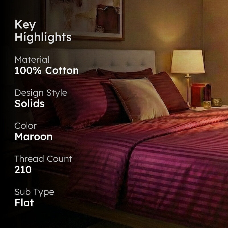 Slay In Stripes Cotton Bedsheet (Wine) - 210 TC media 2