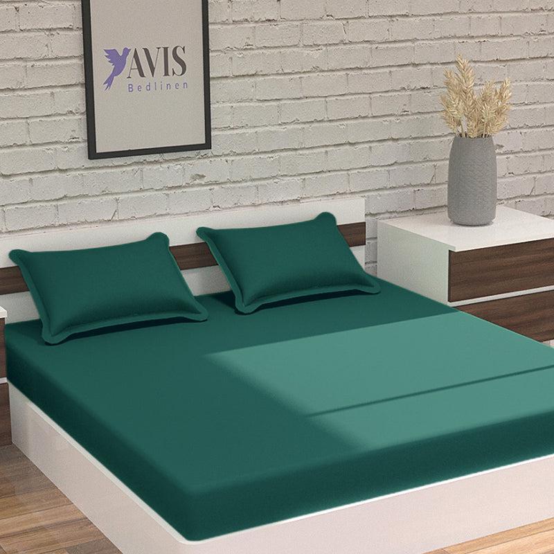 Moonweave Solid Cotton Bedsheet (Forest Green) - 400 TC media 3