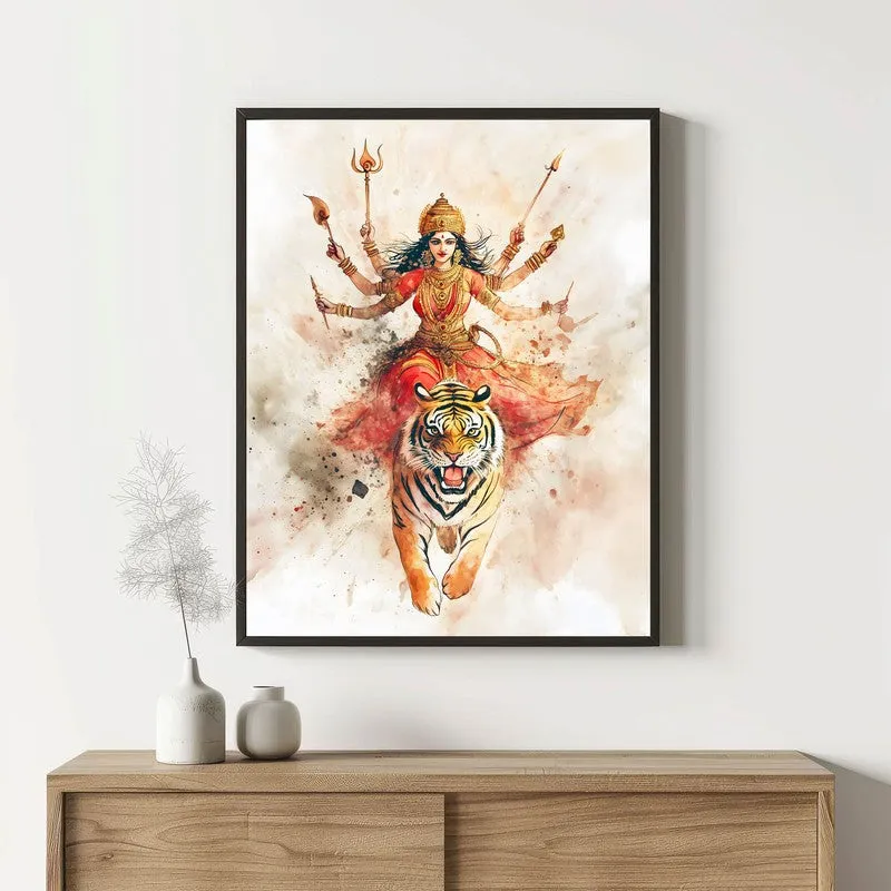 Shakthi Roar Spiritual Archival Paper Wall Painting With Frame - Black media 1