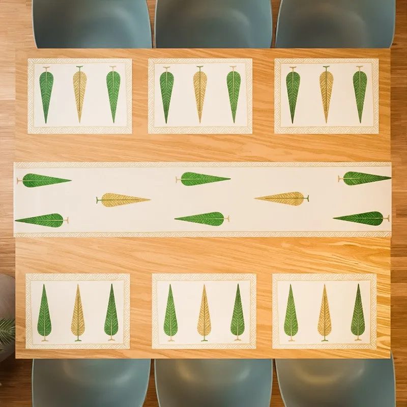 Tropical Leaf Cotton Table Linen Set (Brown) - Seven Piece Set media 3