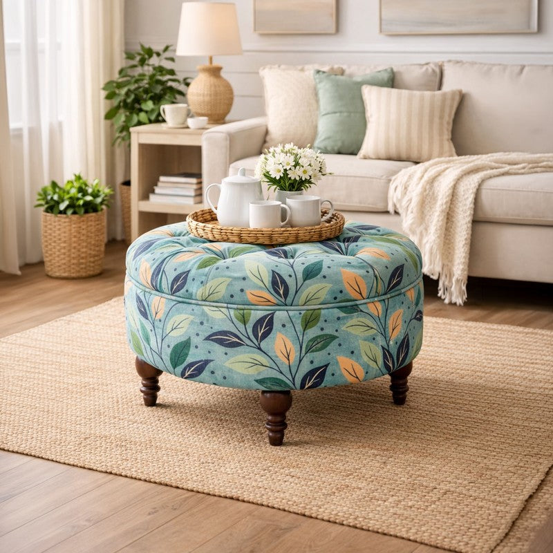 LoungePetal Teak Wood Ottomans & Pouffe - Blue