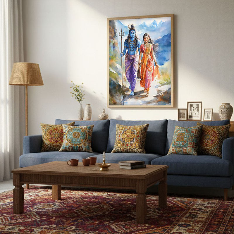 Uma Maheshwara Spiritual Archival Paper Wall Painting - Natural Brown Frame media 4