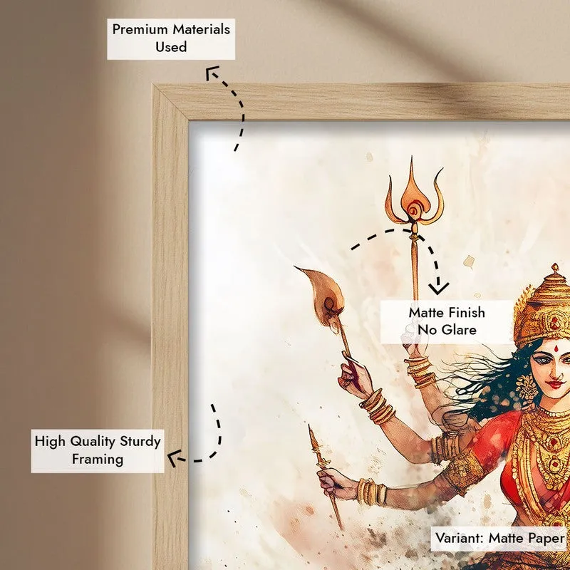 Shakthi Roar Spiritual Archival Paper Wall Painting - Natural Brown Frame media 6