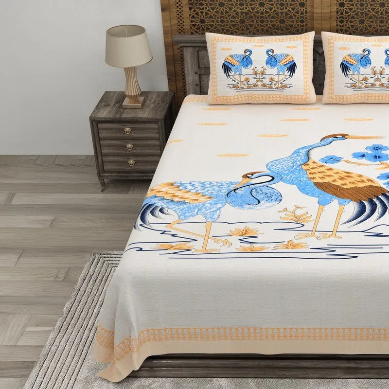 Classica Cotton Bedsheet (Beige,Blue) - 240 TC media 3