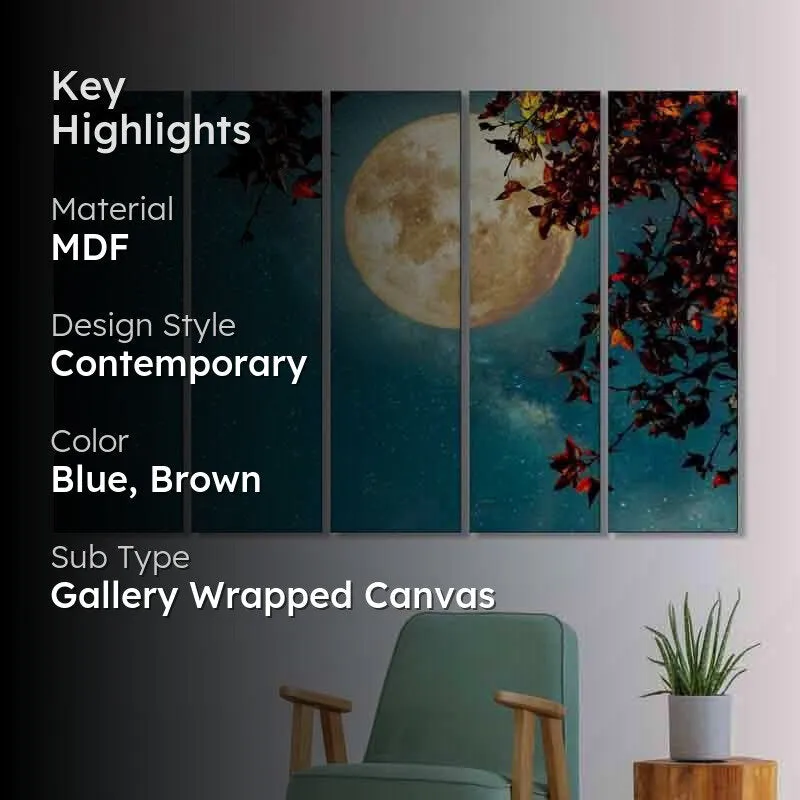 Full Moon Day Wall Art - Five Piece Set media 2