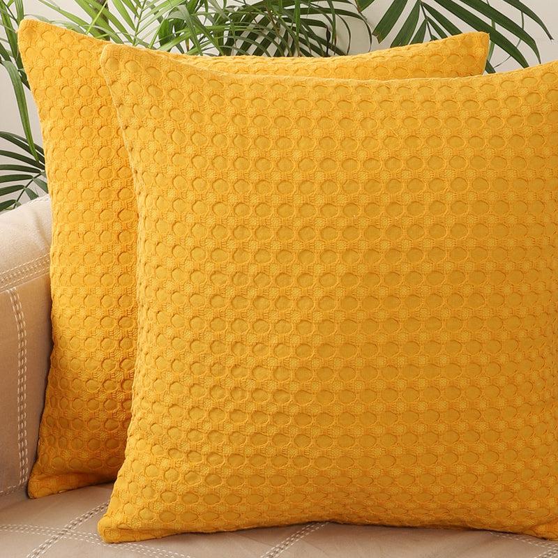 Florence Sunset Solid Cotton Cushion Cover (Yellow) - Set Of Two media 2