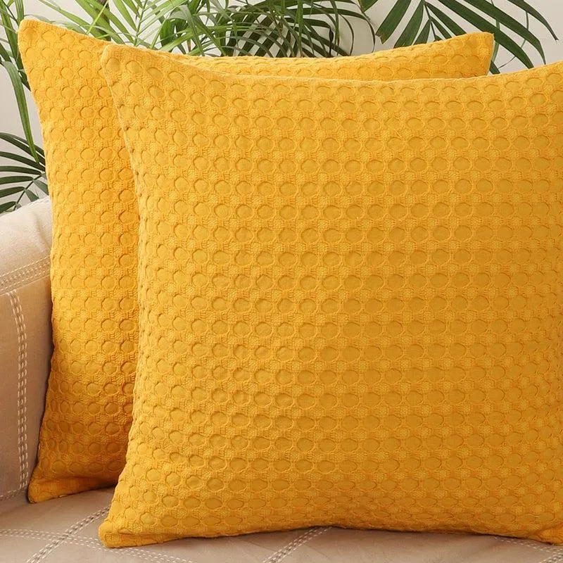 Florence Sunset Solid Cotton Cushion Cover (Yellow) - Set Of Two media 2