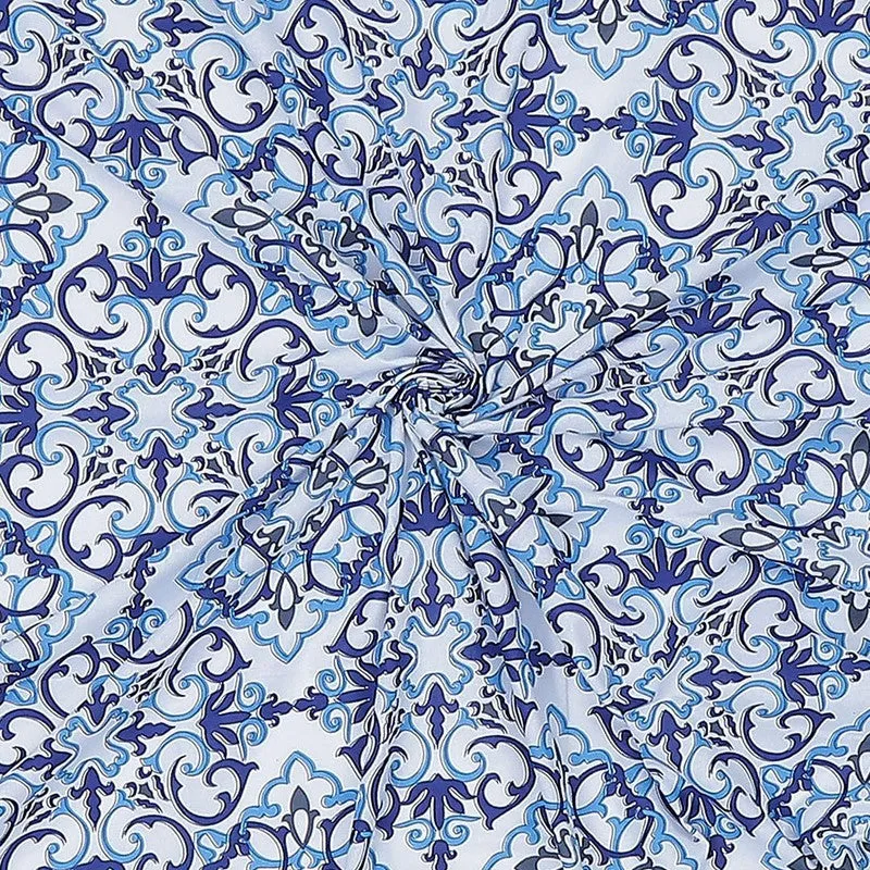 Monte Carlo Petal Aura Cotton Bedsheet (Blue,White) - 104 TC media 10
