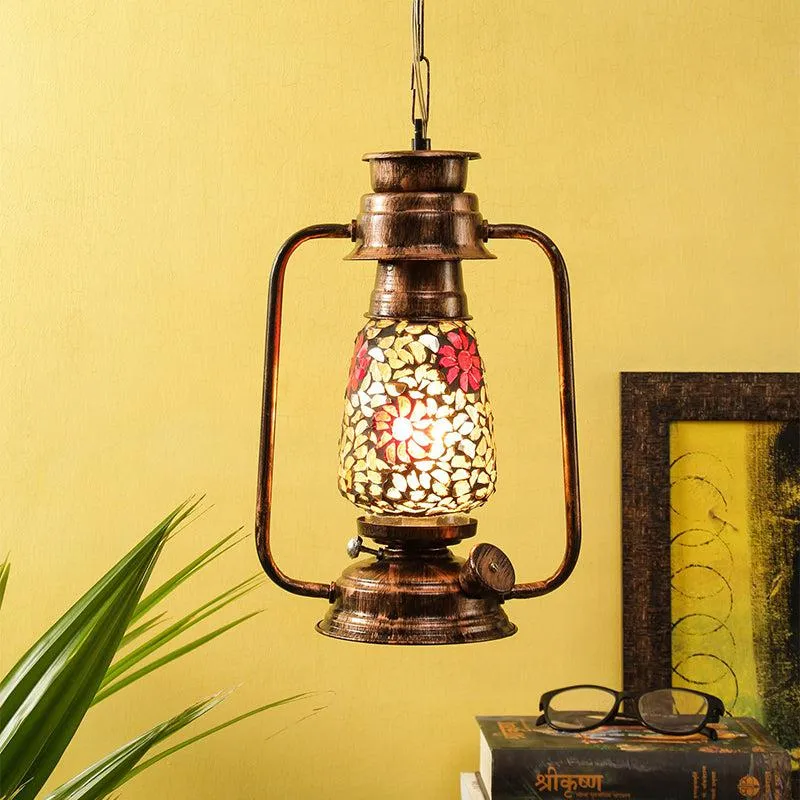 Phoolkari Mosaic Metal Lantern Glass Ceiling Lamp - Copper media 2