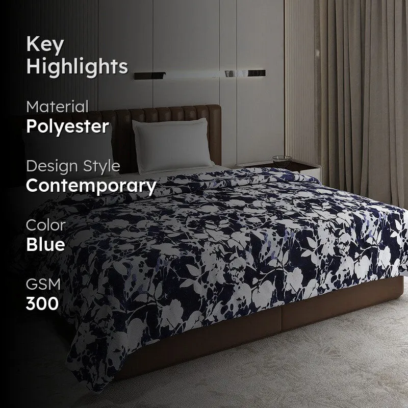 Monte Carlo Petaluxe Floral Print Polyester Blanket (Blue) - 300 GSM media 2