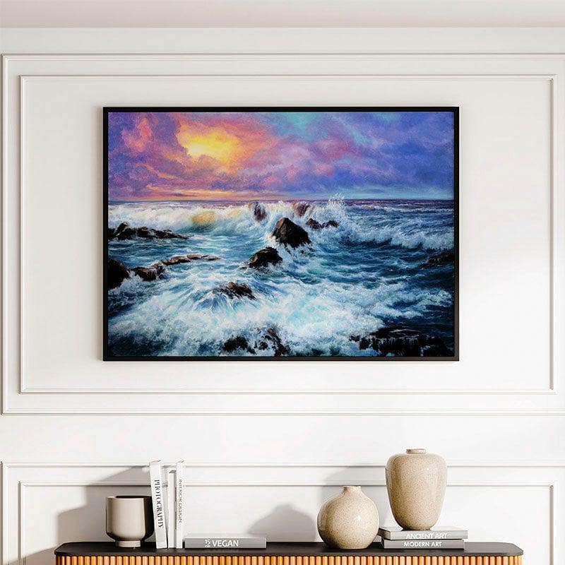 Moonbeam Sunset Canvas Wall Painting - Black Frame