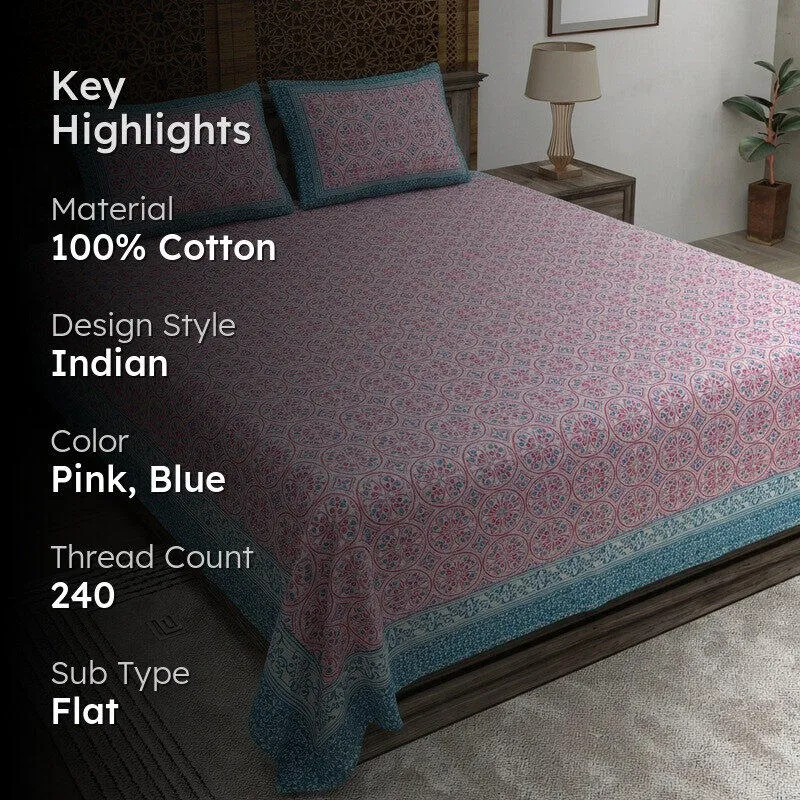 Nesten Cotton Bedsheet (Pink,Blue) - 240 TC media 2