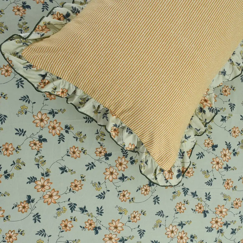 Floral Whirl Frill Micro Fiber Bedsheet - 150 GSM media 5