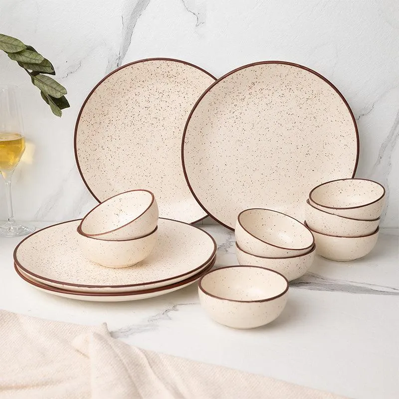 Kestha Elegant Beige Ceramic Dining Set - 12-Piece Dinnerware Collection media 1