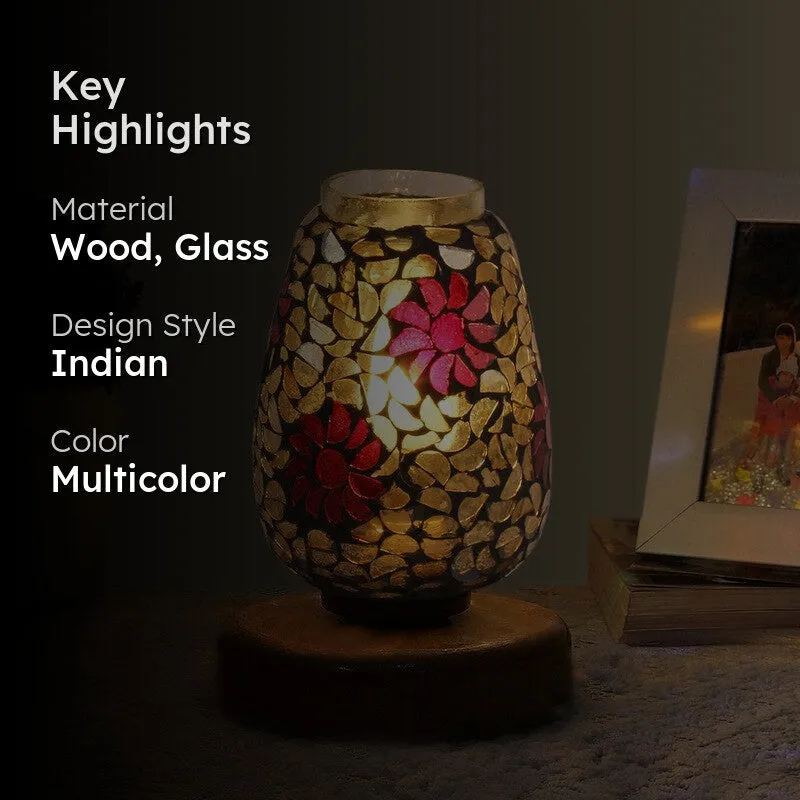 Vividlume Mosaic Glass Table Lamp With Wooden Base - Multicolor media 2