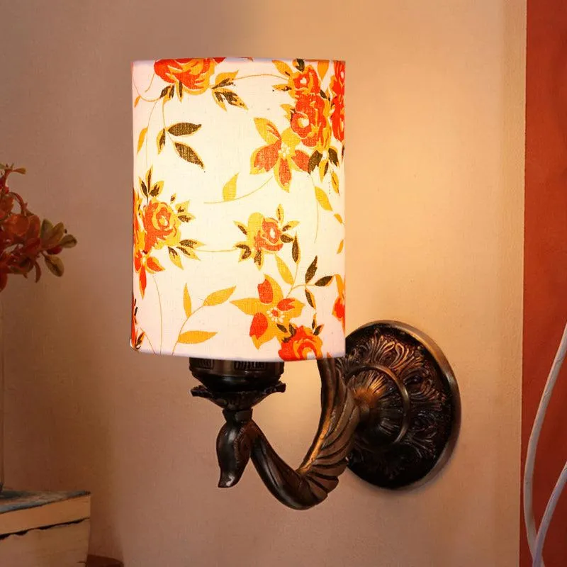 Amro Retro Ibis Flora Cylindrical Fabric & Metal Wall Lamp media 1