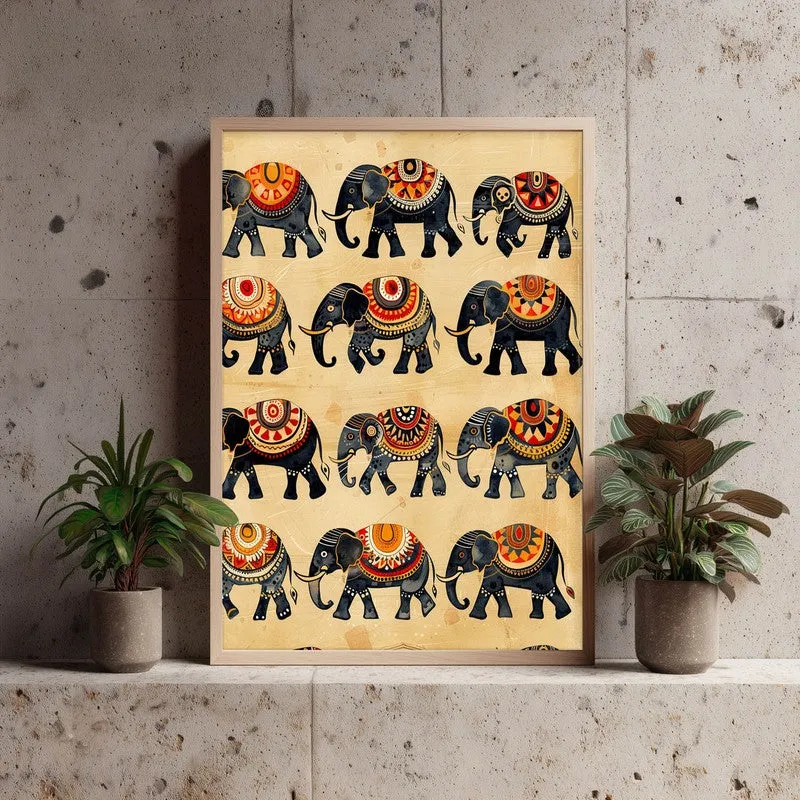 Hathira Canvas Wall Painting With Brown Frame media 7