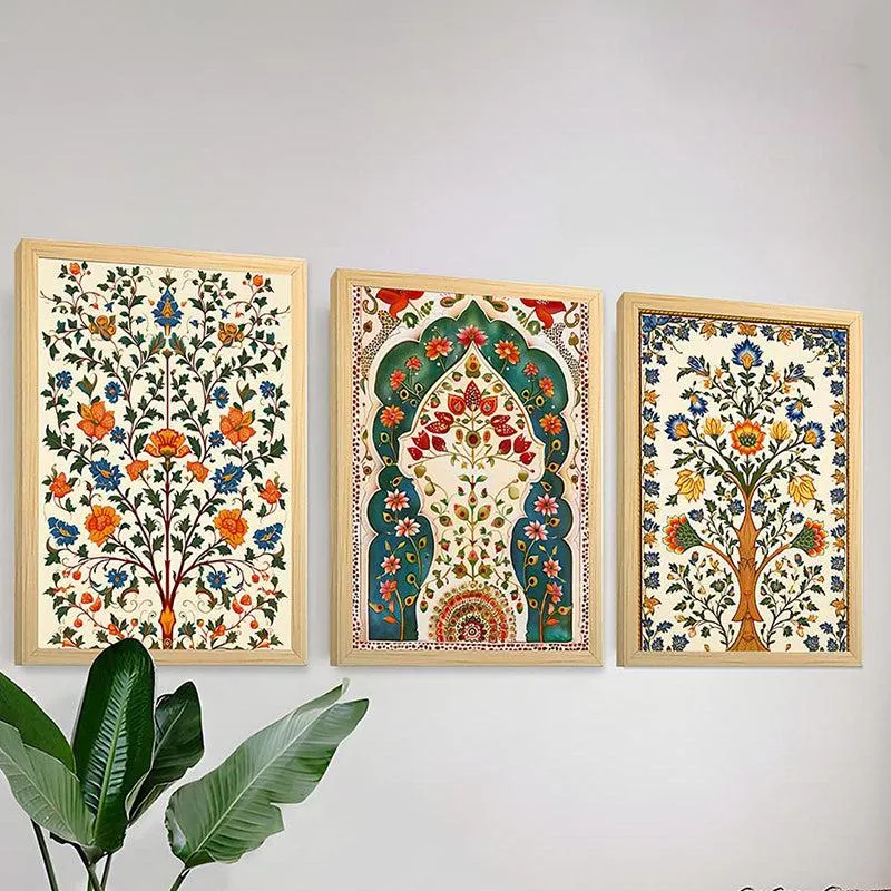 Dilkash Mughal Wall Art With Frame (Yellow) - Set Of Three media 4