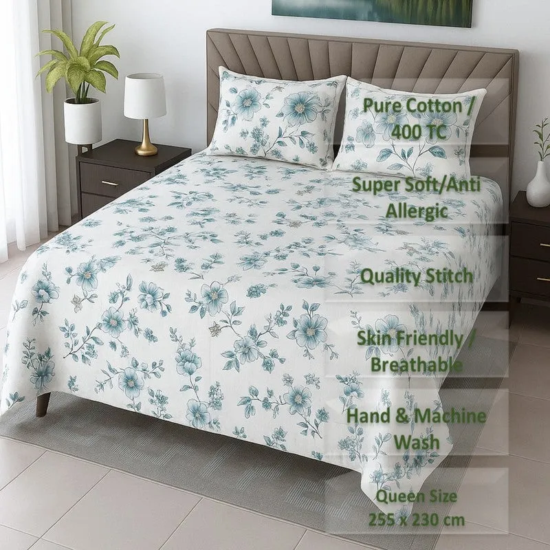 Gentle Petals Cotton Bedsheets (Teal) - 400 TC media 8