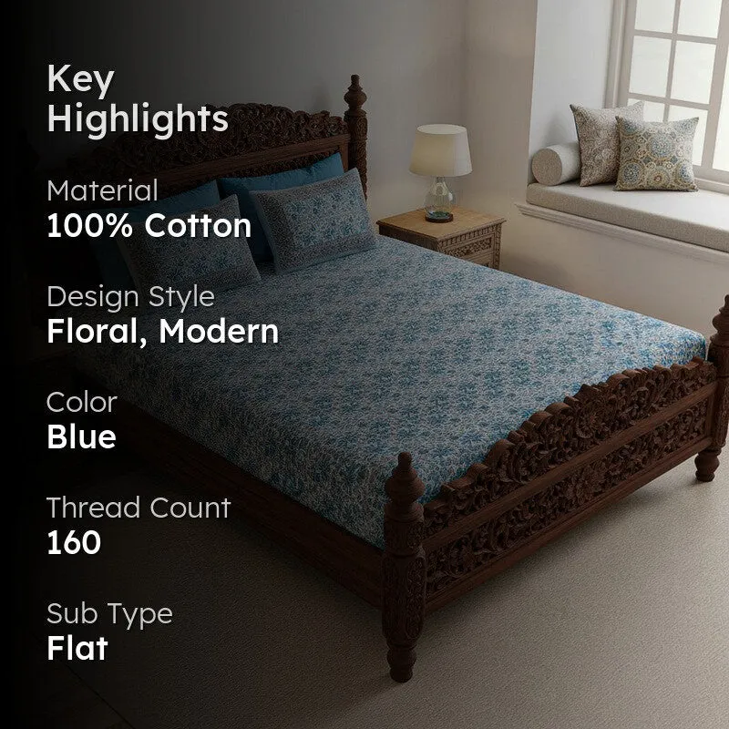 Aayushi Cotton Bedsheet (Blue) - 180 TC media 2