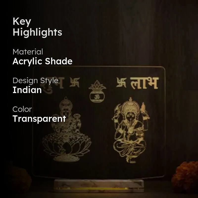 Ganesh Lakshmi Shubh Laabh Acrylic Table Lamp - Transparent media 2