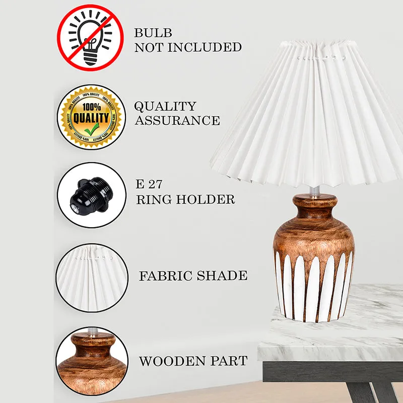 French Pleat Urn Wooden Table Lamp - White,Brown,White media 4