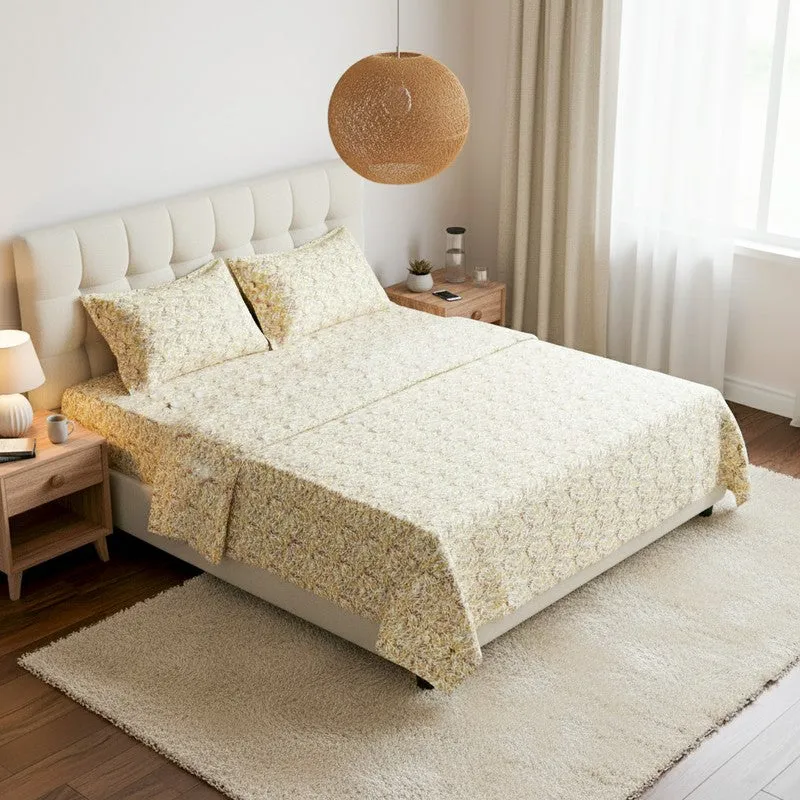 Leafy Vine Cotton Bedsheet (Yellow) - 170 TC media 1