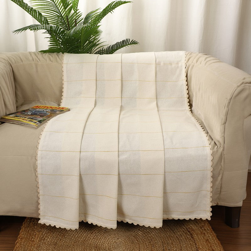 Linear Stripe Cotton Throw - Beige