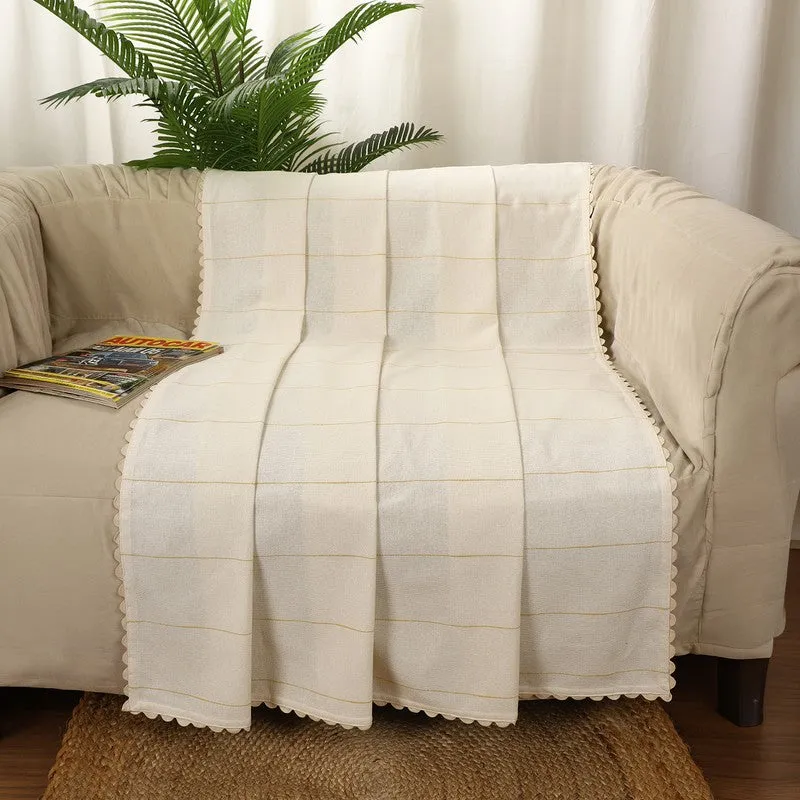 Linear Stripe Cotton Throw - Beige media 1