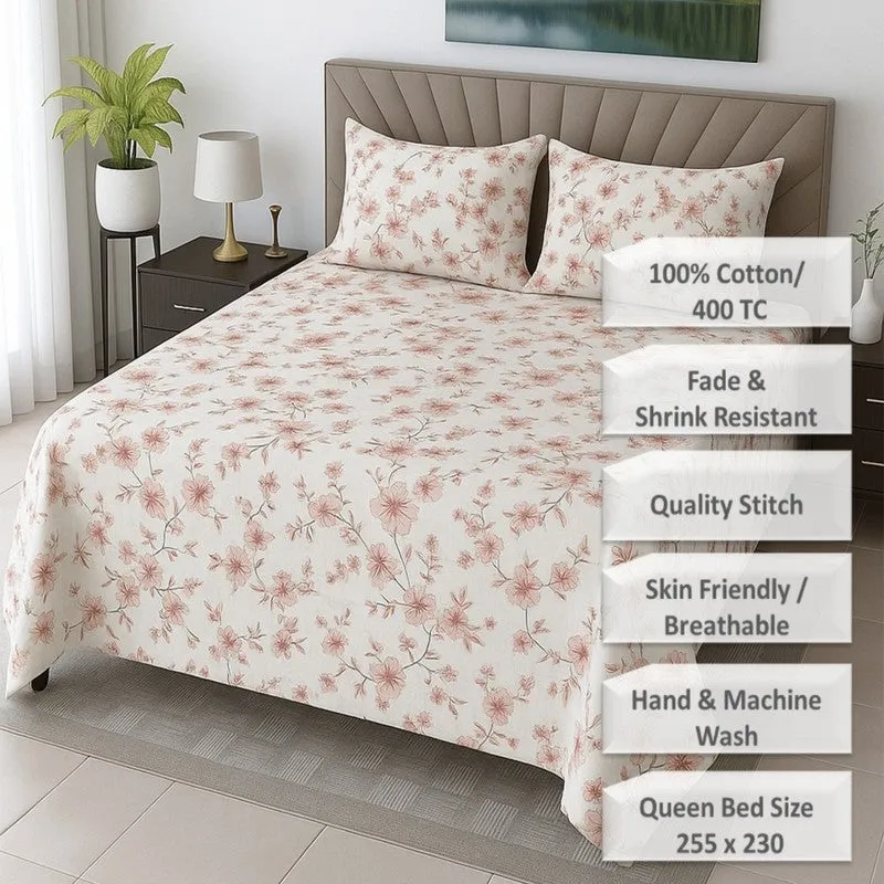 Gentle Petals Cotton Bedsheets (Peach) - 400 TC media 8
