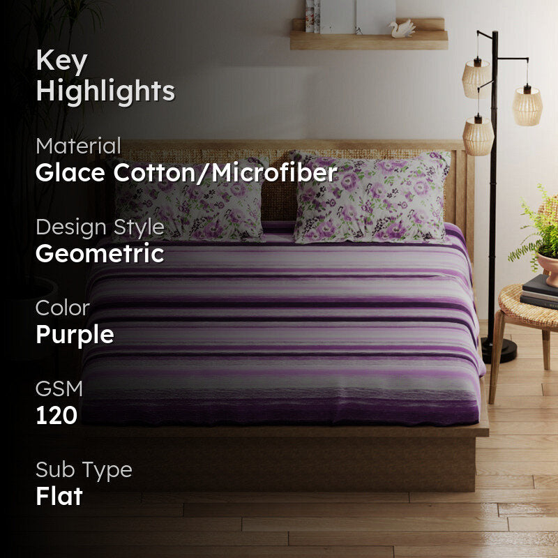 Somnio Geo Microfiber Microfiber Bedsheet (Purple) - 120 GSM media 2