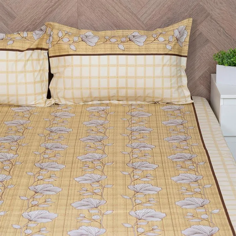 Manora Floral Cotton Bedsheet (Yellow) - 144 TC media 4
