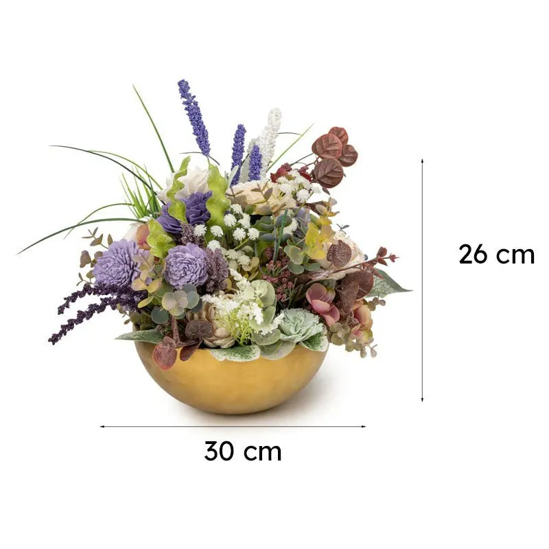 Aldera Solawood Artificial Flower Bunch With Metal Bowl media 6