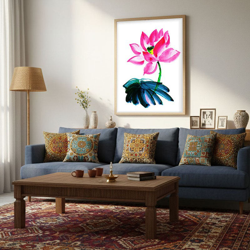 Pink Minimal Lotus Archival Paper Wall Art  - Natural Brown Frame media 3
